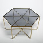 ΤΡΑΠΕΖΙ ΜΕΤΑΛΛΙΚΟ ΧΡΥΣΟ -  ΓΥΑΛΙΝΟ 81x70.5x38cm