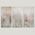 CANVAS PAINTING, 3PCS, FERN LEAVES WITH GLITTER, GOLD-BEIGE-WHITE, 90x2.5x60cm