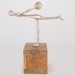 TABLE  DECORATION, FIGURE  ON  WOODEN  BASE, WOOD-ALUMINIUM, SILVER-NATURAL, 30x13x39cm