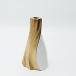 CANDLE HOLDER, CERAMIC, WHITE-GOLD, 11.5x11x19.5cm