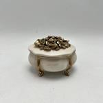 BOWL  WITH LID,  POLYRESIN,  WHITE-GOLD, 12x10x8,.8cm