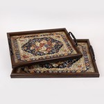 S/2 TRAY PS & GLASS BROWN 49.5x36.5x6cm / 44x31x6cm