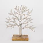 TABLE DECORATION TREE,  WOOD-NICKEL, SILVER- NATURAL, 30x8x34cm