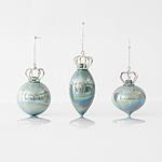 GLASS ORNAMENT, IRIDESCENT, MINT, WITH CROWN, 3 SHAPES, SET 4PCS, 10 AND 14,8cm
