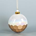 GLASS BALL, WHITE WITH GOLD HONEYCOMB DESIGNS, 9cm, PCS 1