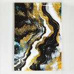 CANVAS  PAINTING, ABSTRACT ART, WHITE-GOLD-BLACK, 70x100x2,5cm