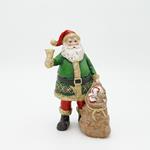 POLYRESIN SANTA, GREEN WITH BELL, 13x19cm