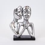 TABLE DECORATION, TWO FACES HUGED, POLYRESIN, SILVER & BLACK, 20x9.5x27.5cm