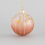 GLASS BALL, TRANSPARENT PINK, WITH SILVER AND GOLD DESIGNS, SET 4PCS, 8cm