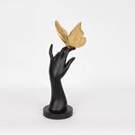 TABLE  DECORATION, "BUTTERFLY-HAND", POLYRESIN,  BLACK-GOLD, 14x17x34.6cm