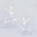 ACRYLIC REINDEER WITH GOLD GLITTER AND GOLD METAL BELL, 2 DESIGN, 12,7x2,21x12,7cm