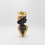 DECORATION SCULPTURE WOMAN WITH FLOWER BLACK - WHITE- GOLD 15x9x31.5