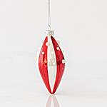 GLASS ORNAMENT, WHITE-RED, WITH BEADS, SET 4PCS, 6x13cm