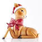DECORATIVE FAWN, WITH RED CAP AND BOW, 15x7,1x14cm
