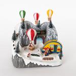CHRISTMAS VILLAGE WITH HOT-AIR BALLOONS,  WITH ADAPTOR, WITH MUSIC AND MOVEMENT, 23,5x16x22,5cm