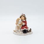 POLYRESIN DECORATIVE, GIRL WITH DOG, RED, 10x10cm