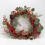 WREATH WITH RED BALLS AND EUCALYPTUS LEAVES, 60cm