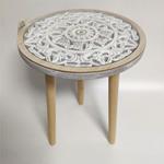 SIDE TABLE, WOODEN WIGH  GLASS, WHITE-ΝATURAL, 35x35x38cm