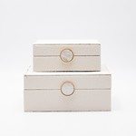 S/2 DECORATIVE BOX, WOODEN, WHITE, 20x16x8, 16x11x6cm