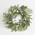 WREATH WITH LEAVES AND PINK BERRIES, 58cm