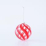 GLASS BALL TRANSPARENT, WITH RED AND WHITE LINES, SET 4PCS, 10cm