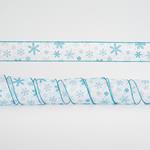 WHITE RIBBON, WITH SILVER AND BLUE SNOWFLAKES, 6,35cm, 10Y