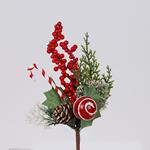 PICK WITH WHITE RED CANDY CANE AND BALL, 23cm