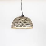 PENDANT LAMP,  WITH 2 TONES COLOUR BAMBOO SHADE, METAL-ΒΑΜΒΟΟ,  BLACK- BROWN-NATURAL, 120 cm SHADE: 40x20cm