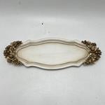 TRAY, POLYRESIN, GOLD & WHITE WITH FLOWERS, 35x12.5x2cm