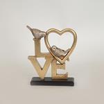 TABLE DECORATION, POLYRESIN, LETTERS"LOVE" WITH  BIRDS, GOLD-SILVER, 17.5x4.5x20.8cm