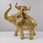 TABLE DECORATIVE, ELEPHANT AND BABY ELEFANTS GOLD, 24x9.5x26cm