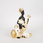 DECORATIVE SCULPTURE, RESIN, FEMALE WITH MUSICAL INSTRUMENT,WHTE-GOLD-BLACK 18x13x25.5cm