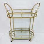 TROLLEY,METAL, GOLD, WITH 2 LAYERS AND MIRROR, WITH WHEELS, 60x31x80cm