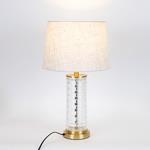TABLE LAMP, WITH  LINEN  SHADE, METAL-GLASS,  GOLD-GREY-WHITE, 30.5x51.5cm