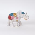 TABLE DECORATION, ELEPHANT,POLYRESIN,  WHITE WITH FLOWERS, 22x9x16cm