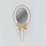 HAND MIRROR, WITH A BOW, POLYRESIN, WHITE-GOLD, 12.5x2.8x25cm