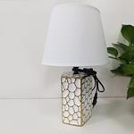TABLE LAMP, WITH  LINEN  SHADE, CERAMIC, WHITE-GOLD, 23x23x36cm