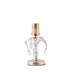 CANDLE HOLDER GLASS WITH CRYSTAL DETAILS METALLIC BASE GOLD - WHITE - AMBER GLASS 12x32cm