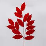 BRANCH WITH RED VELVET HOLLY LEAVES, 87cm