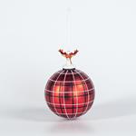 GLASS BALL, WITH PORCELAIN REINDEER, PLAID RED, 10cm, PCS 1