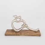 TABLE  DECORATION, COUPLE IN  WOODEN  HEART, WOOD-ALUMINIUM, SILVER-NATURAL, 32x5x24cm