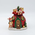 POLYRESIN DECORATIVE, HOUSE WITH MICE, LIGHTED, 12x13cm