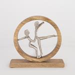TABLE  DECORATION, DANCING  COUPLE,  WOOD-NICKEL, SILVER-NATURAL,28x7x27cm