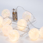 LINE, 10 LED 5mm, WITH WHITE RELIEF BALLS, BATTERY BOX 2xAA, TRANSPARENT PVC WIRE, WARM WHITE LED, PER 15cm, LEAD WIRE 30cm, IP20
