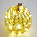 GLASS LED LIGHTED PUMPKIN, BATTERY OPERATED, ORANGE, 18x23cm