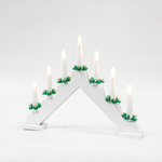 WHITE WOODEN CANDLESTICK, 230V, WITH 7 WHITE CANDLES, WARM WHITE, 39x4,8x30cm