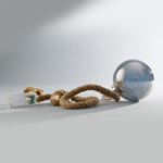 LIGHTED BALL 12cm, ON ROPE 95cm, WITH SILVER WIRE, 19 LED, WARM WHITE LED, TIMER, BATTERY BOX 2XAA, IP20