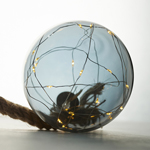 LIGHTED BALL 12cm, ON ROPE 95cm, WITH SILVER WIRE, 19 LED, WARM WHITE LED, TIMER, BATTERY BOX 2XAA, IP20