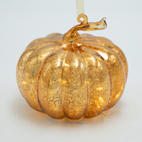 GLASS LED LIGHTED PUMPKIN, BATTERY OPERATED, ORANGE, 14,5cm