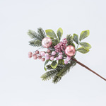 TWIG, WITH PINK FLOWER AND DECORATIVES, 40cm